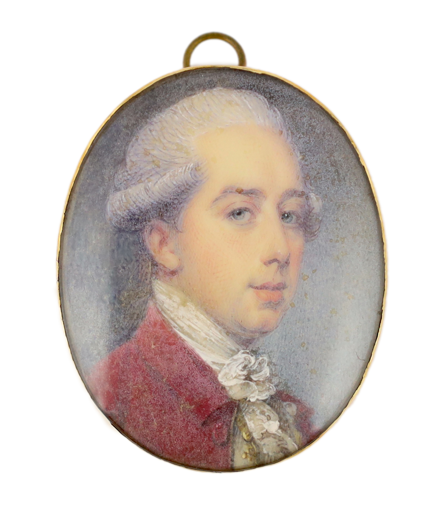 Jeremiah Meyer, R.A. (Anglo-German, 1735-1789), Portrait miniature of a gentleman, watercolour on ivory, 4 x 3.2cm. CITES Submission reference RNWC73XY